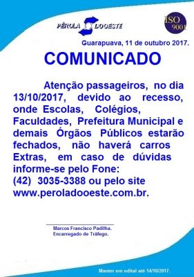 Comunicado dia 13/10